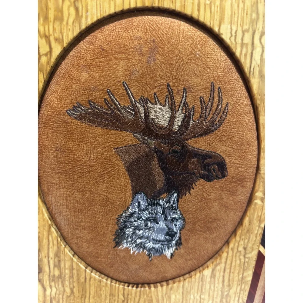 Unique Handcrafted Wood Photo Album Binder Moose Wolf Inlay Cabin Rustic Unique